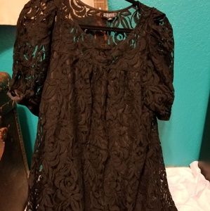 Papell black overlay lace dress with slip